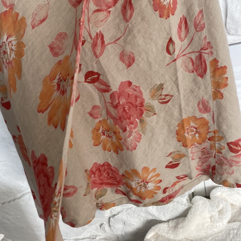 Eddie Bauer 100% linen wrap skirt midi pink &melon flowered tan pattern - Picture 5 of 12